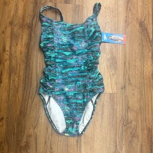 Speedo size 8 Teal Multi Ruched One-Piece Swimsuit